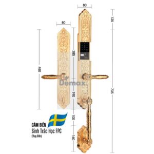 Khóa cửa đại sảnh - biệt thự Demax SL888 24K Brass App Wifi