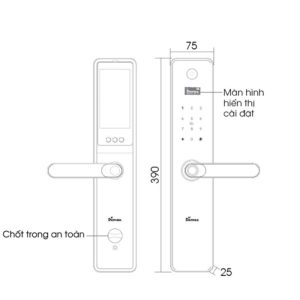Kích thước khóa thông minh - Màn hình chuông Demax SL-C626 BL
