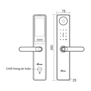 Kích thước khóa thông minh - Màn hình chuông Demax SL-C66 BL