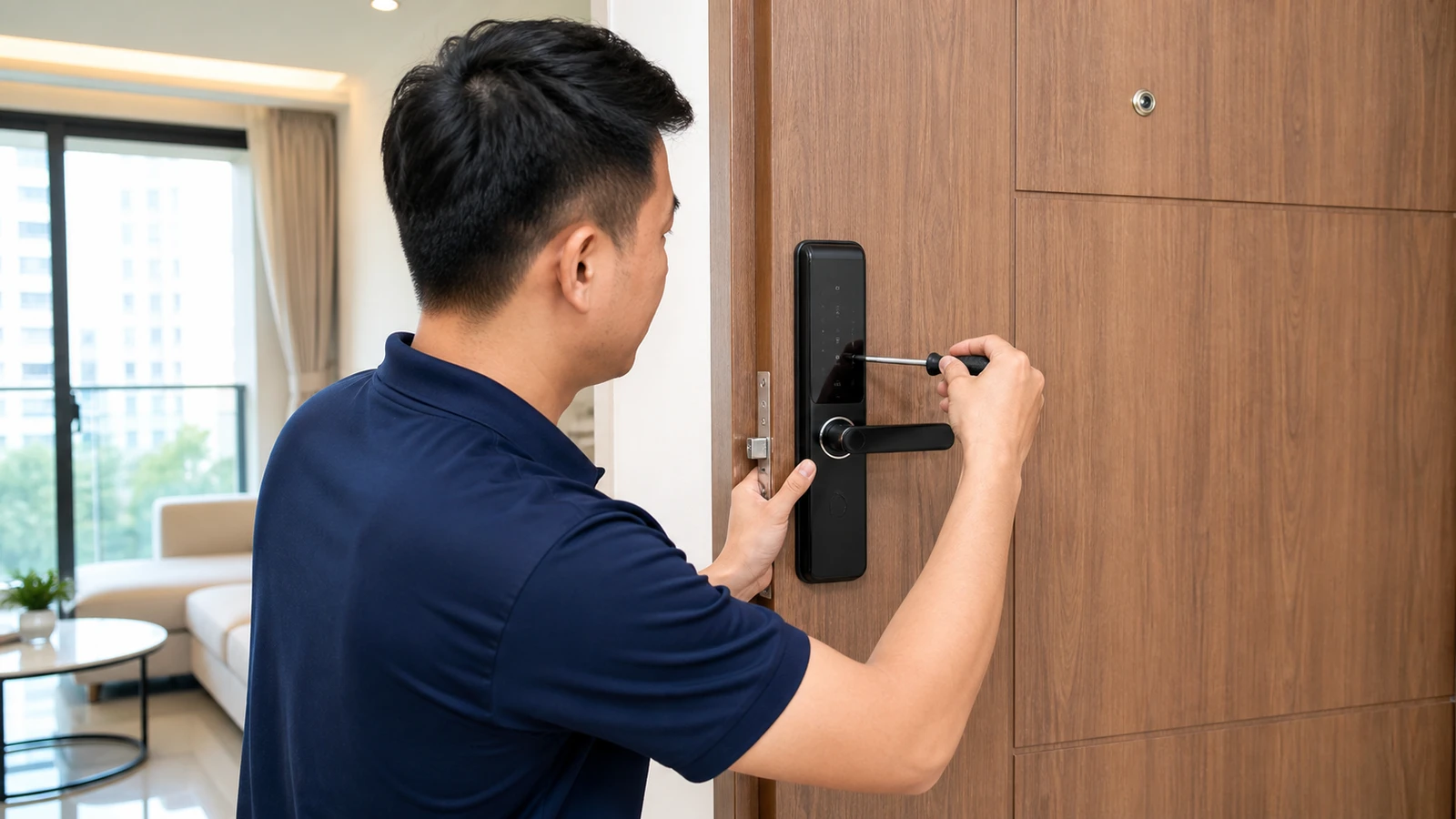 Khóa cửa điện tử Demax lắp trên cửa chính căn hộ